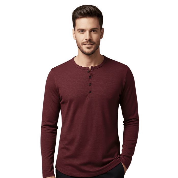 Men's Shirt — Long Sleeve Crew Neck Button Placket