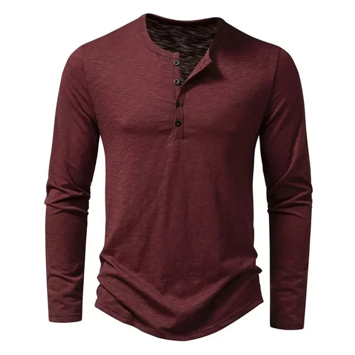 Men's Shirt — Long Sleeve Crew Neck Button Placket
