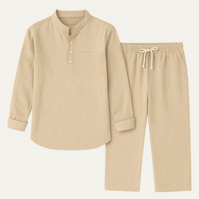 Men's Shirt Set — Long Sleeve Stand Collar Drawstring Pants