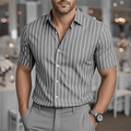 Men's Shirt — Striped Pattern Long Sleeve Button Placket