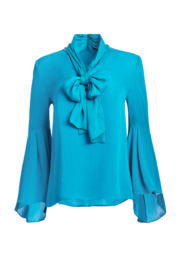 MERIDETH SLIT SLEEVE BLOUSE - TEAL