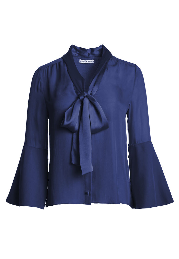 MERIDETH SLT SLV TIE NK BTNDWN - SAPPHIRE