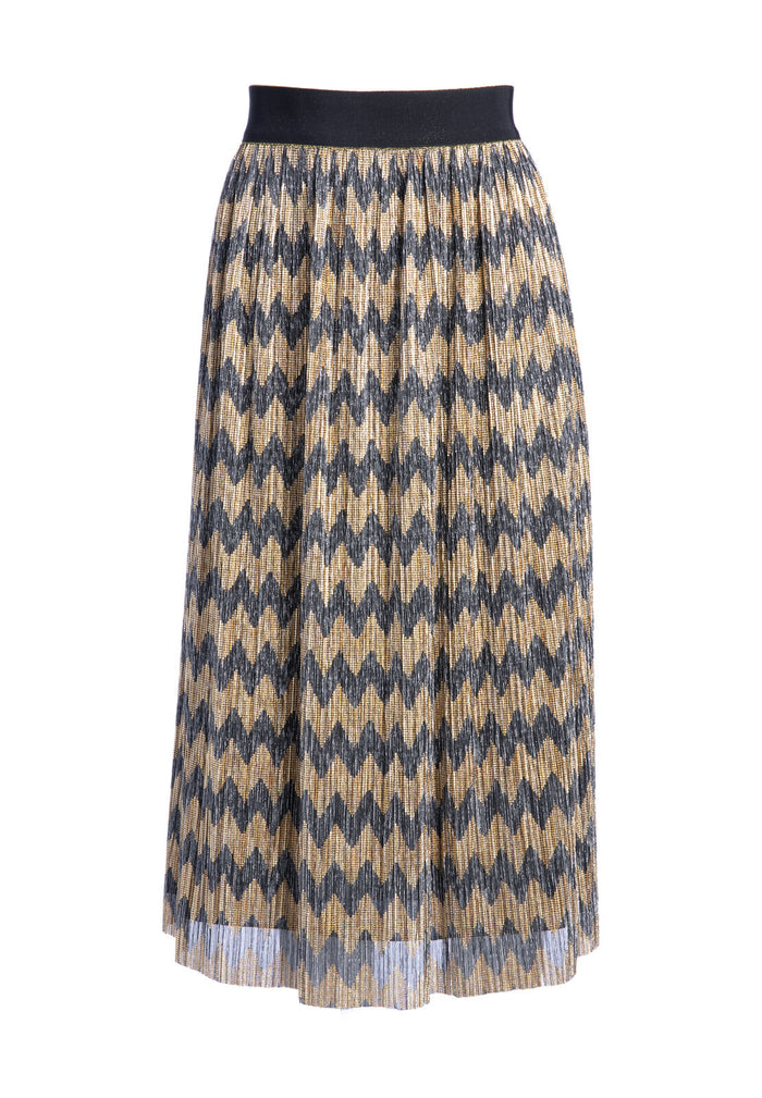 MIKAELA PLEATED MIDI SKIRT - SILVER/GOLD