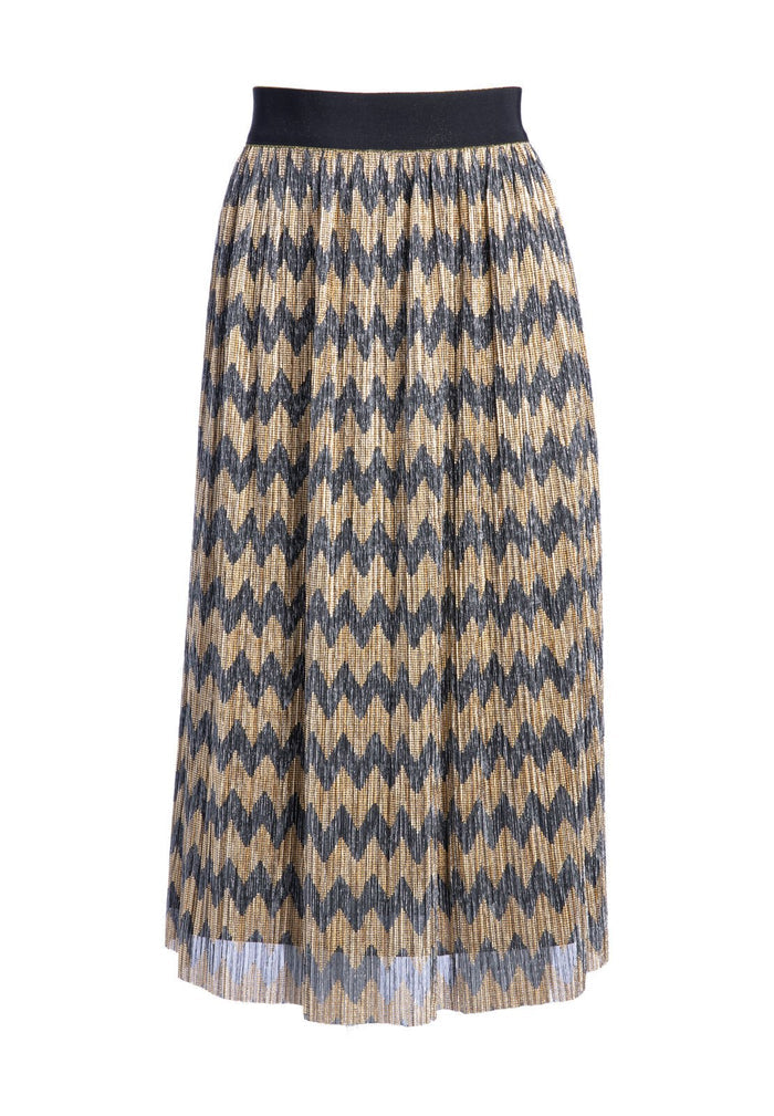 MIKAELA PLEATED MIDI SKIRT - SILVER/GOLD