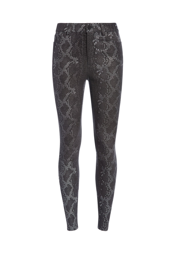 MIKAH SNAKE SKIN LEATHER PANT - BLACK/METALLIC