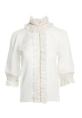 MIRA EMBELL BOXY RUFFLE BLOUSE - OFF WHITE