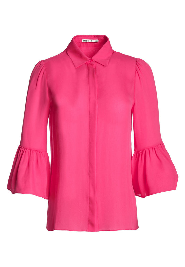 MONROW RUFFLE SLV BTN DWN - FUCHSIA