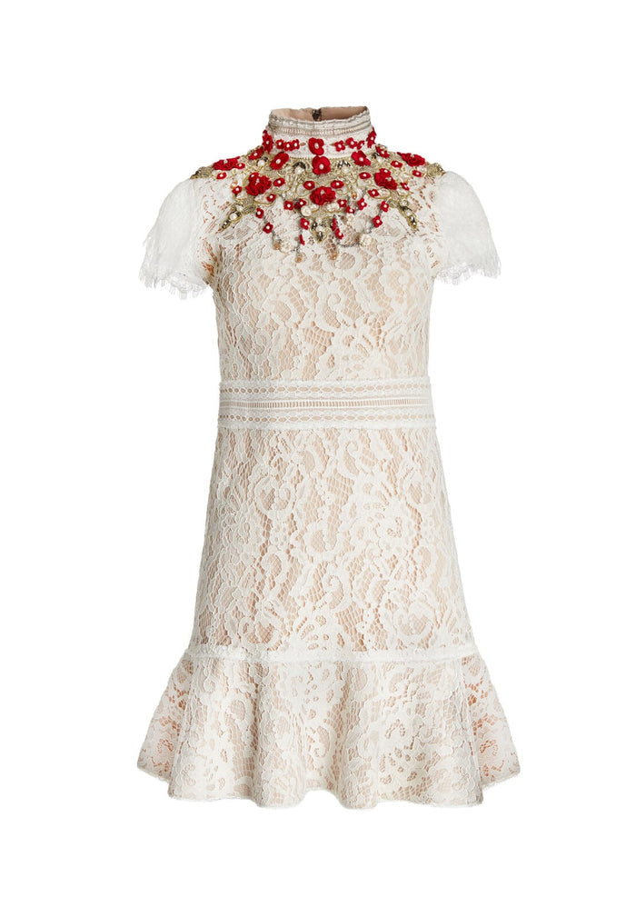 MYRTIS EMB FLTTR SLV FT FLR DS - CREAM/PERFECT POPPY
