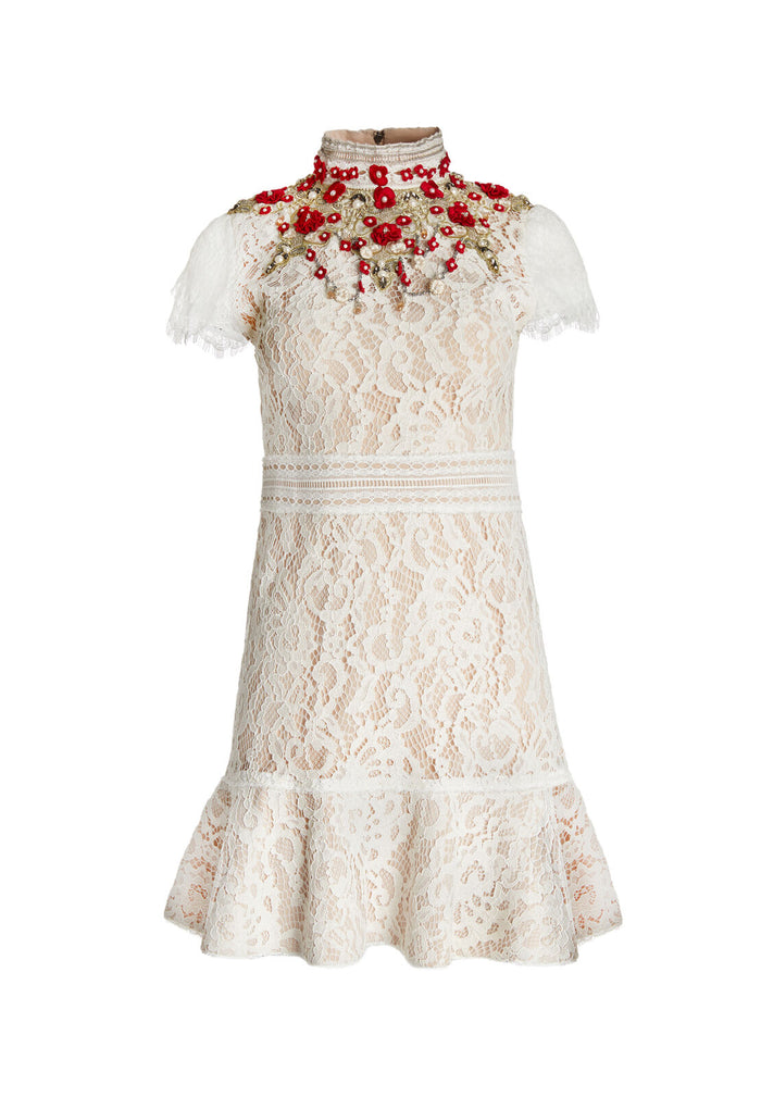 MYRTIS EMB FLTTR SLV FT FLR DS - CREAM/PERFECT POPPY