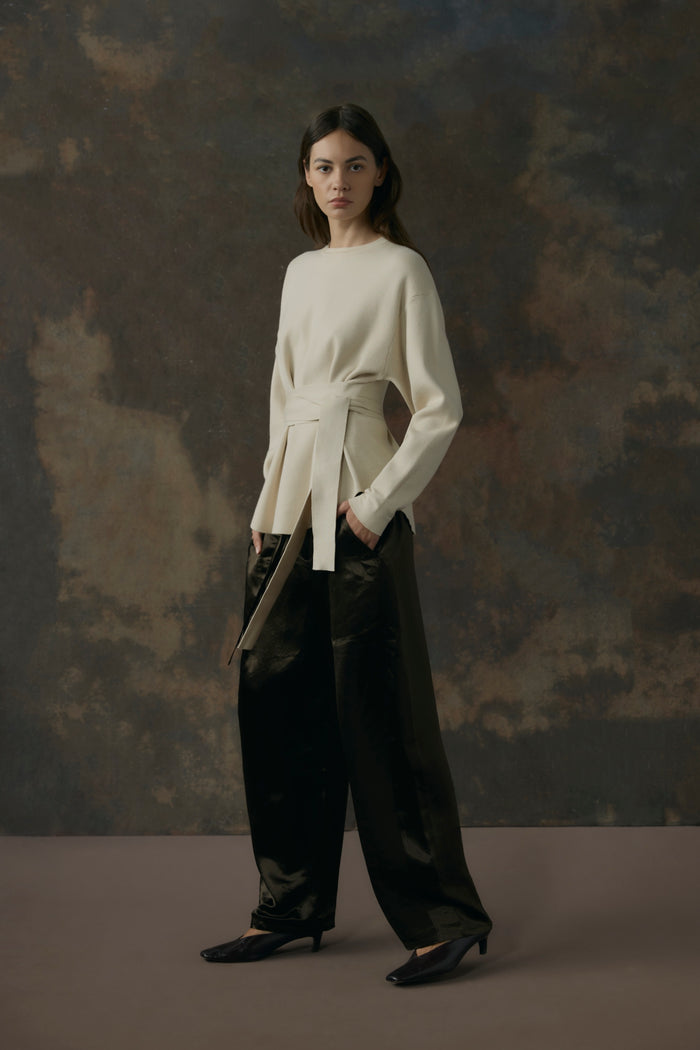 Beate | Nara Tie-Front Knit Sweater in Size Extra Small