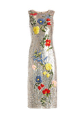 NAT EMB MIDLENGTH FITTED DRS - ANTIQUE SILVER/MULTI