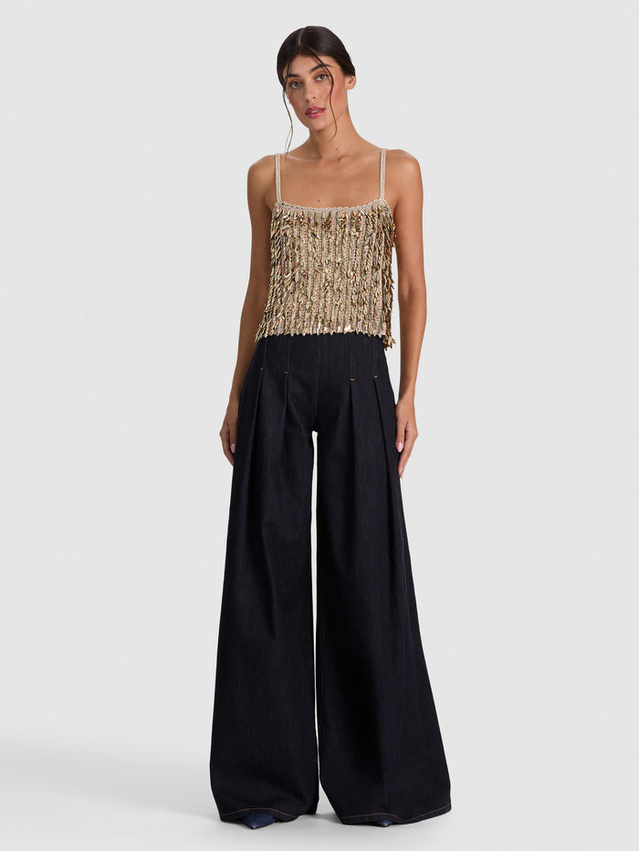 NICOLETTE SEQUIN TANK - SAND/GOLD
