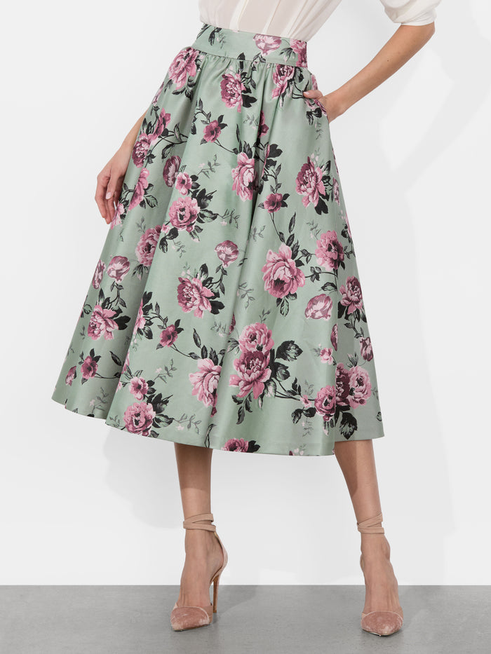 NILDA VOLUMINOUS SKIRT - SAGE MULTI