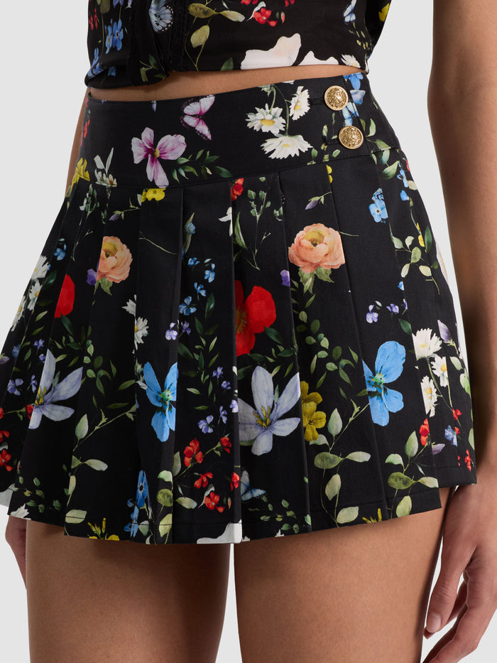 NOAH PLEATED MINI SKORT - TWISTING VINES BLACK
