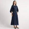Octavia Balloon-Sleeve Shirred Dress