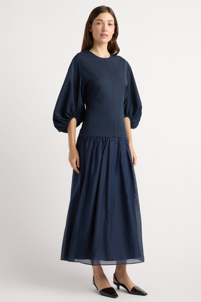 Renée | Octavia Balloon-Sleeve Shirred Dress in Size Small