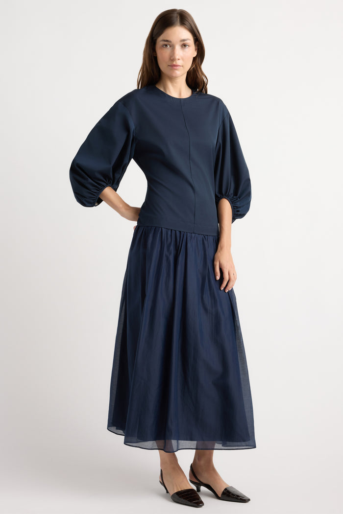 Renée | Octavia Balloon-Sleeve Shirred Dress in Size Small