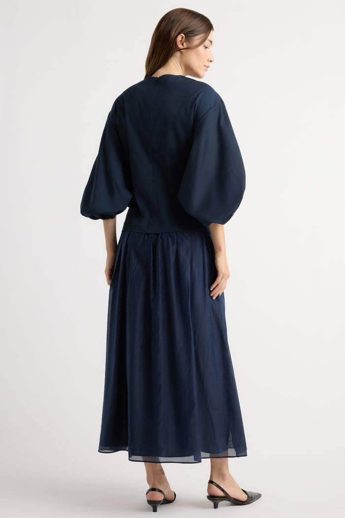 Renée | Octavia Balloon-Sleeve Shirred Dress in Size Small