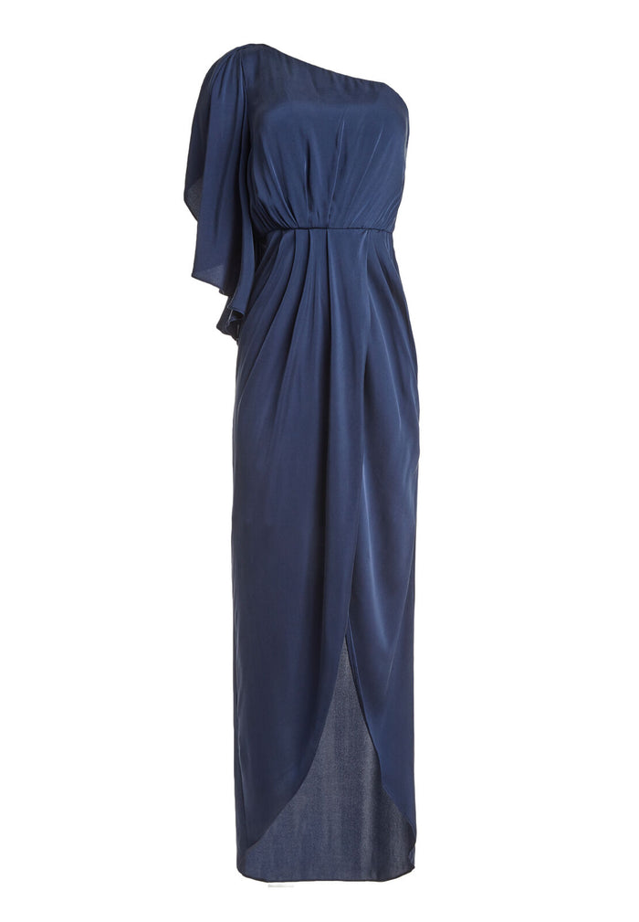OLETA SIDE DRAPE GODDESS DRESS - INDIGO