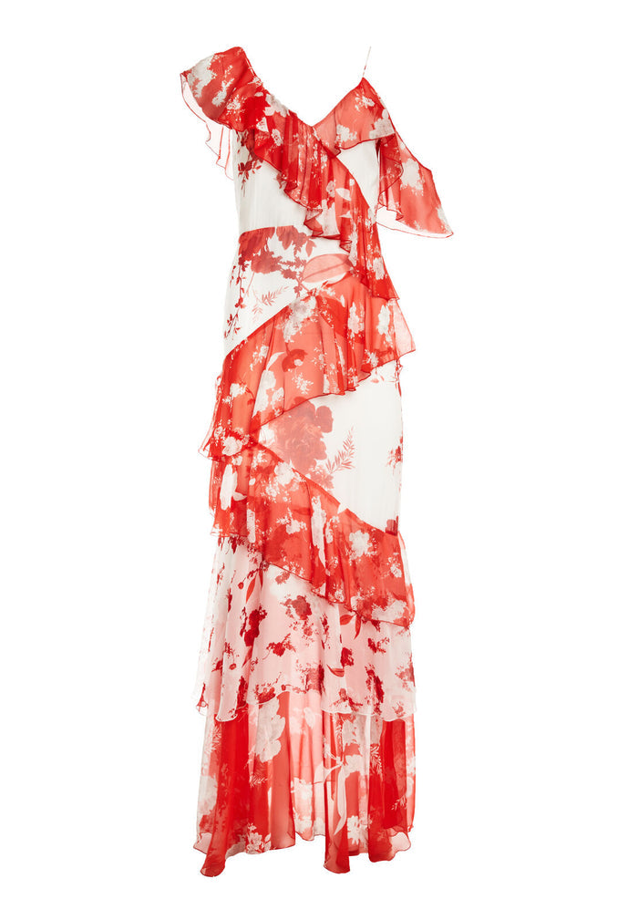 OLYMPIA ASYMM MAXI DRESS - DAMASK ROSE-LG SFT WHITE