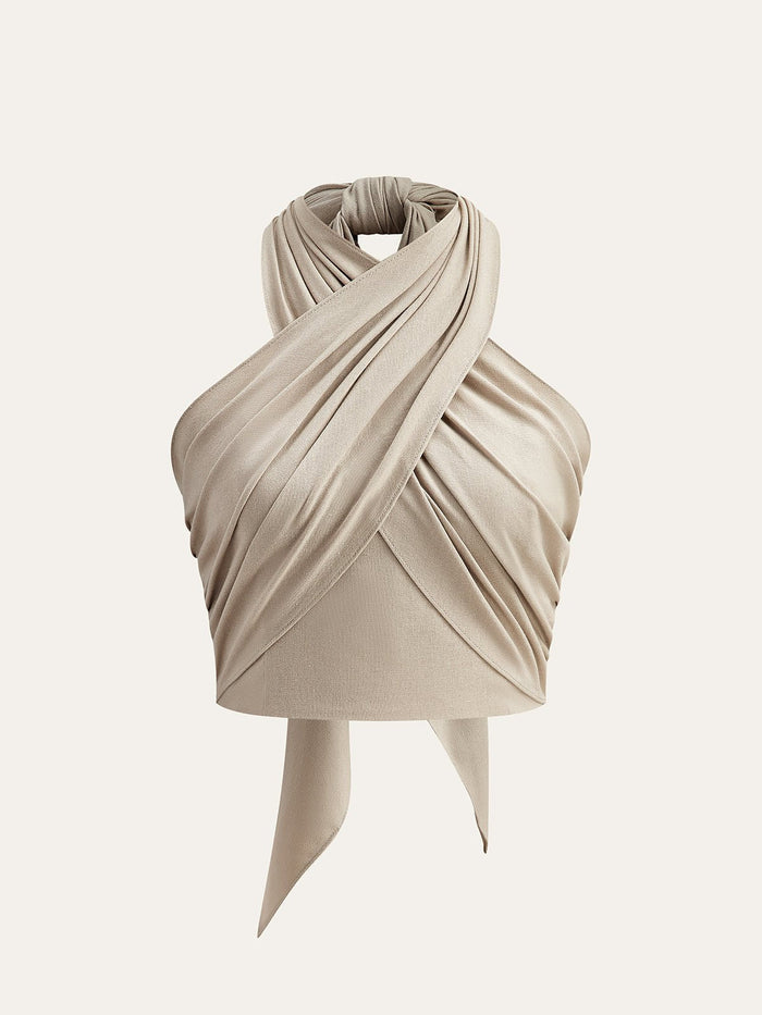 omen's Crop Top — Halter Neck Crisscross Front Design