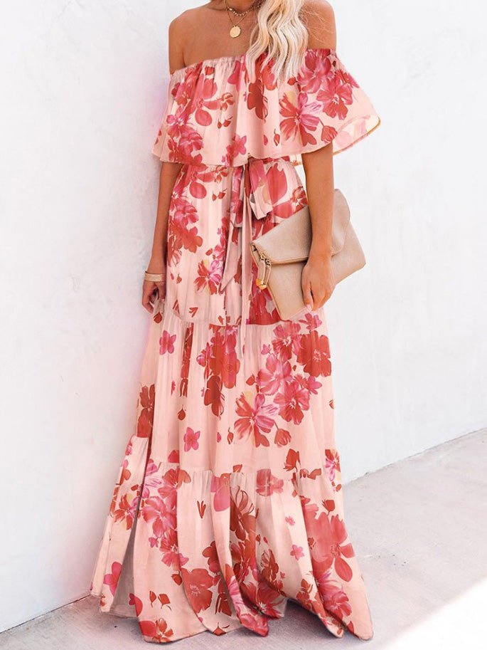 One-Shoulder Tie-Dye Ruffled Lace-Up Dress
