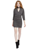 PACE LEATHER COLLAR MINI DRESS - CHARCOAL