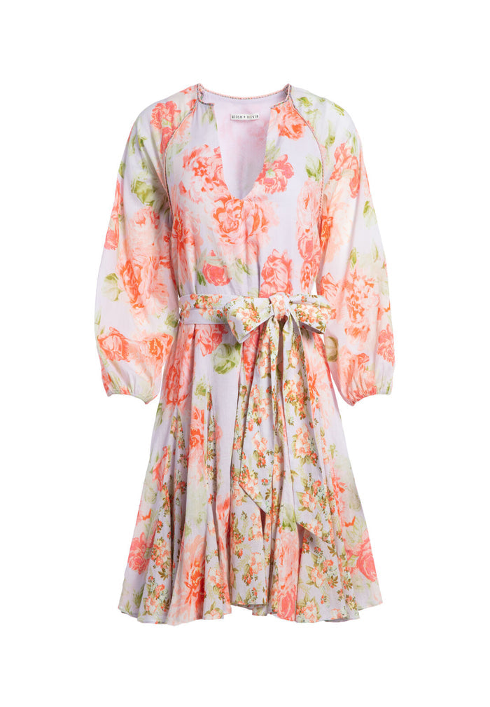 PALI V NK GODET DRESS W TIE - POSY GARDEN DUSTY ORCHID/MULTI