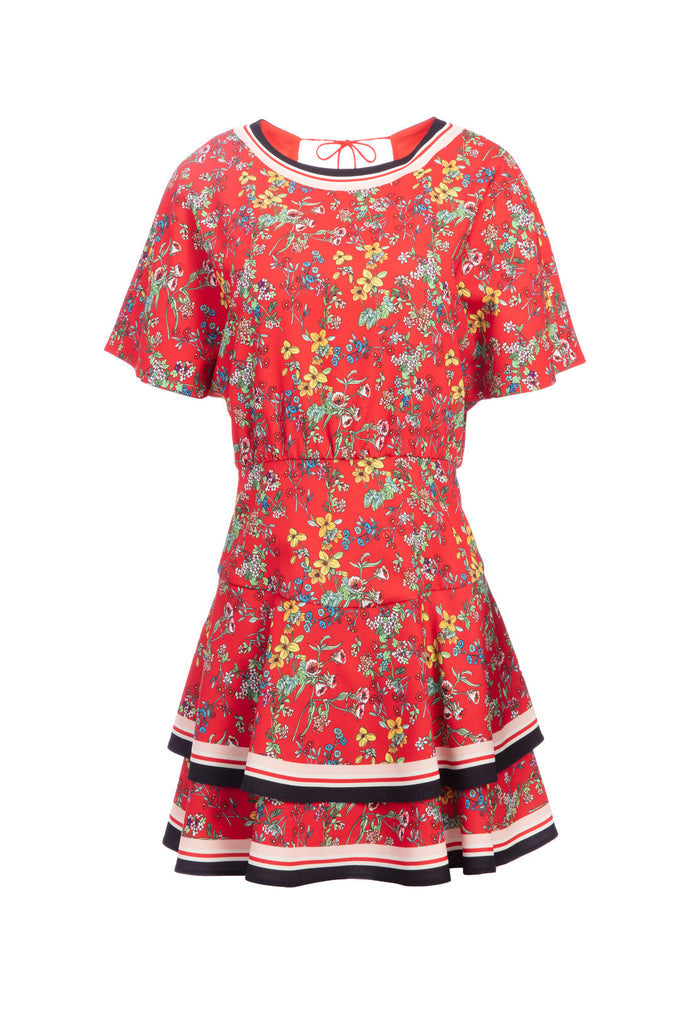 PALMIRA TIE BK TIERED RFLE DRS - SM FREESIA BLOSSOM BT POPPY/MT