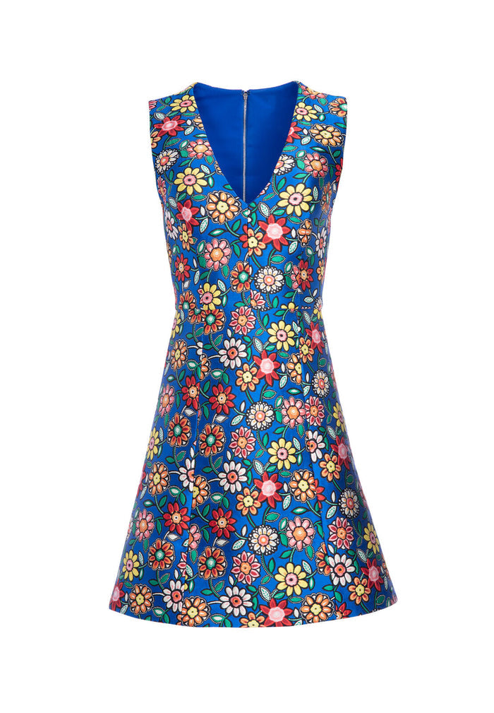 PATTY SEAMED ALINE DRESS - COBALT/MULTI