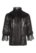 PAULETTA PLEATED TIE NK BLOUS - BLACK