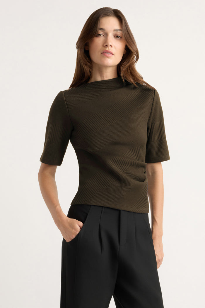 Renée | Pauline Ribbed Asymmetric-Neck Top in Size Small