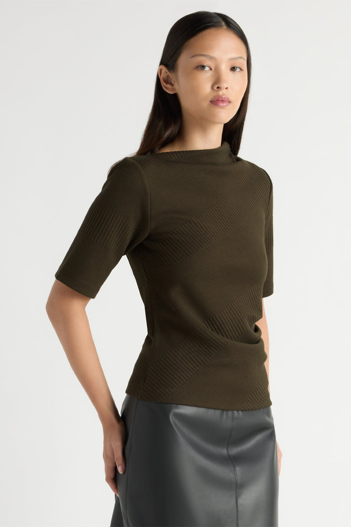 May-Li | Pauline Ribbed Asymmetric-Neck Top in Size Small