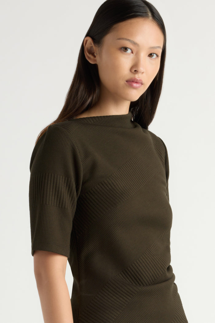 May-Li | Pauline Ribbed Asymmetric-Neck Top in Size Small