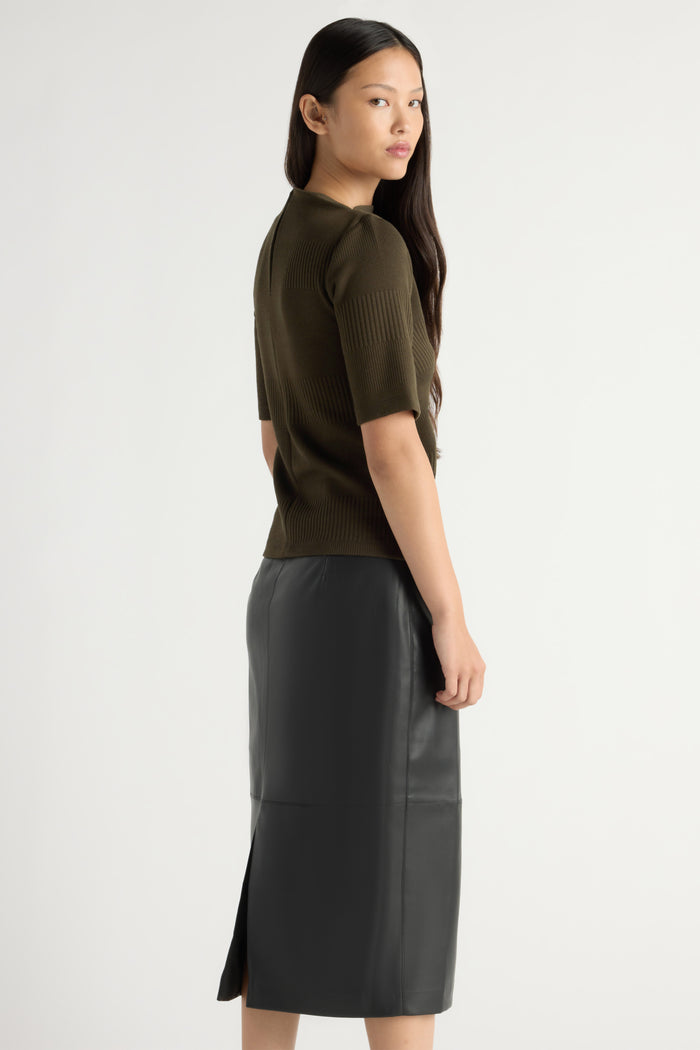 May-Li | Pauline Ribbed Asymmetric-Neck Top in Size Small