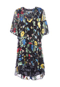 PAULINE RUFFLE TUNIC DRESS - MED SEINE GARDEN BLACK/MULTI