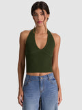 PEARL POINTELLE TIE BACK HALTER - DARK FERN