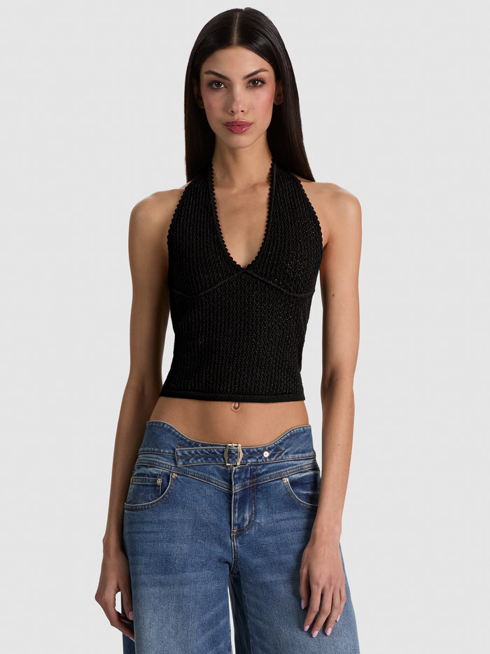 PEARL POINTELLE TIE BACK HALTER