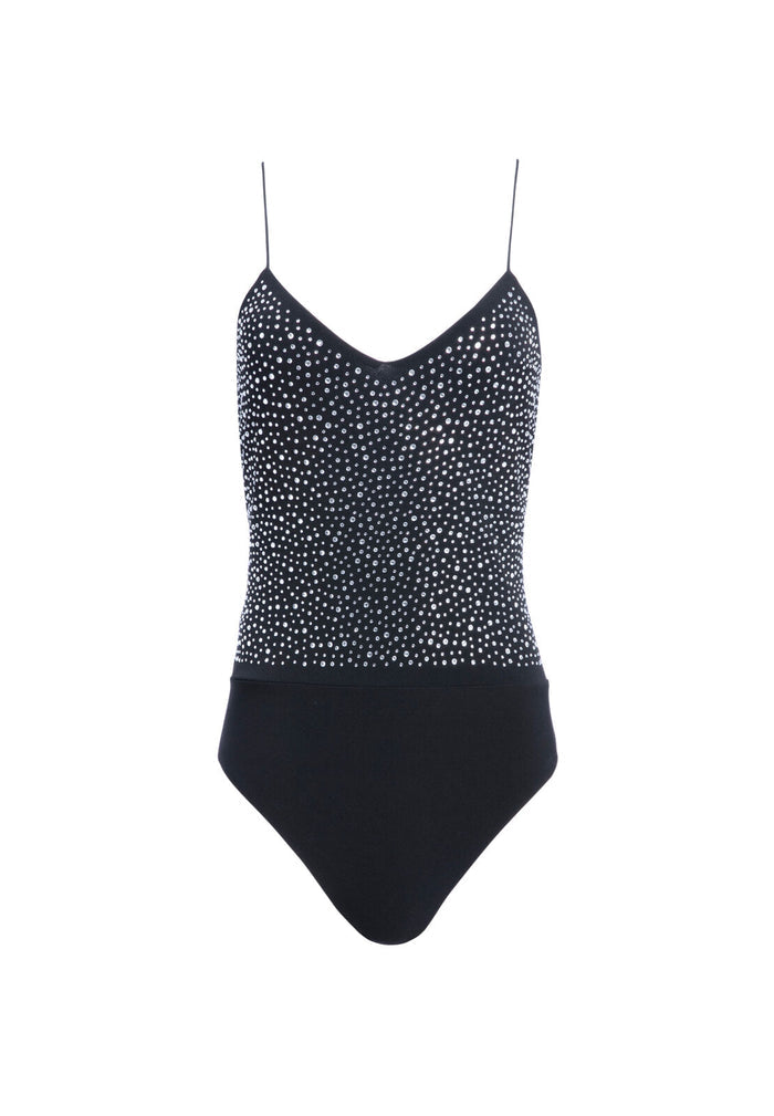 PHOEBE CRYSTAL BODYSUIT - BLACK/CRYSTAL