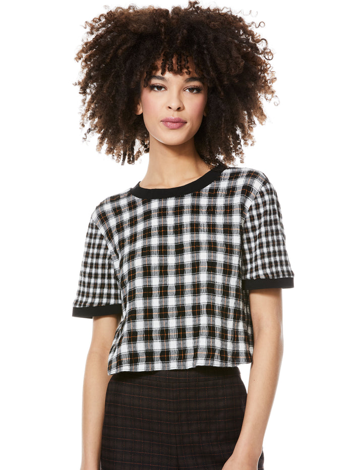PIERA PLAID CROPPED TEE - SHAW PLAID LG BLACK
