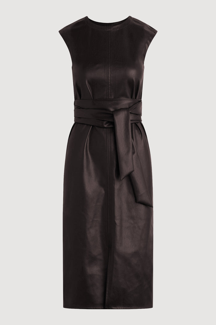 Pilar Vegan Leather Tie-Front Dress (Petite) - Flat