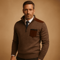 Pullover Sweater Men Half Zip Collared Design with Chest Pocket