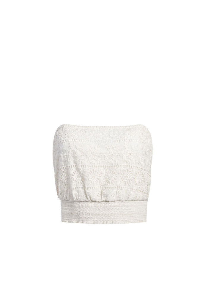 RAEGAN SMCKD EYELT EMB TBE TOP - OFF WHITE
