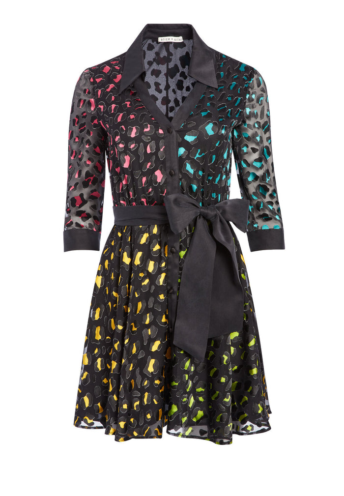 RAJA RAINBOW LEOPARD MINI DRESS - ABSTRACT LEOPARD TEAL/COMBO