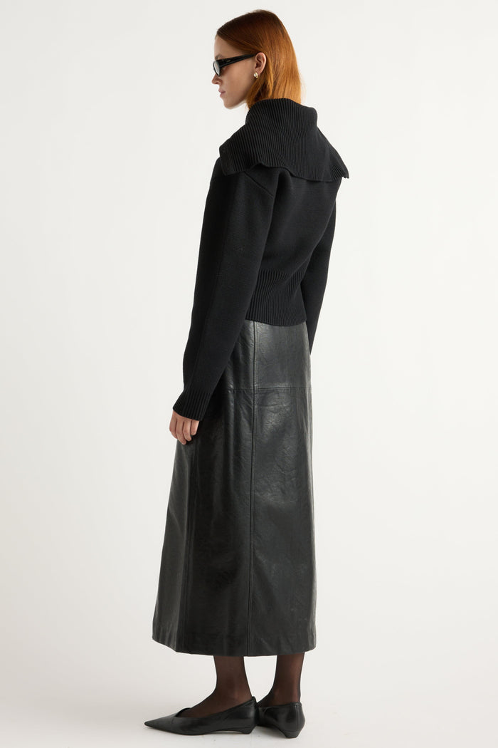 Kelsey | Rama Front-Vent Vegan Leather Skirt in Size Small