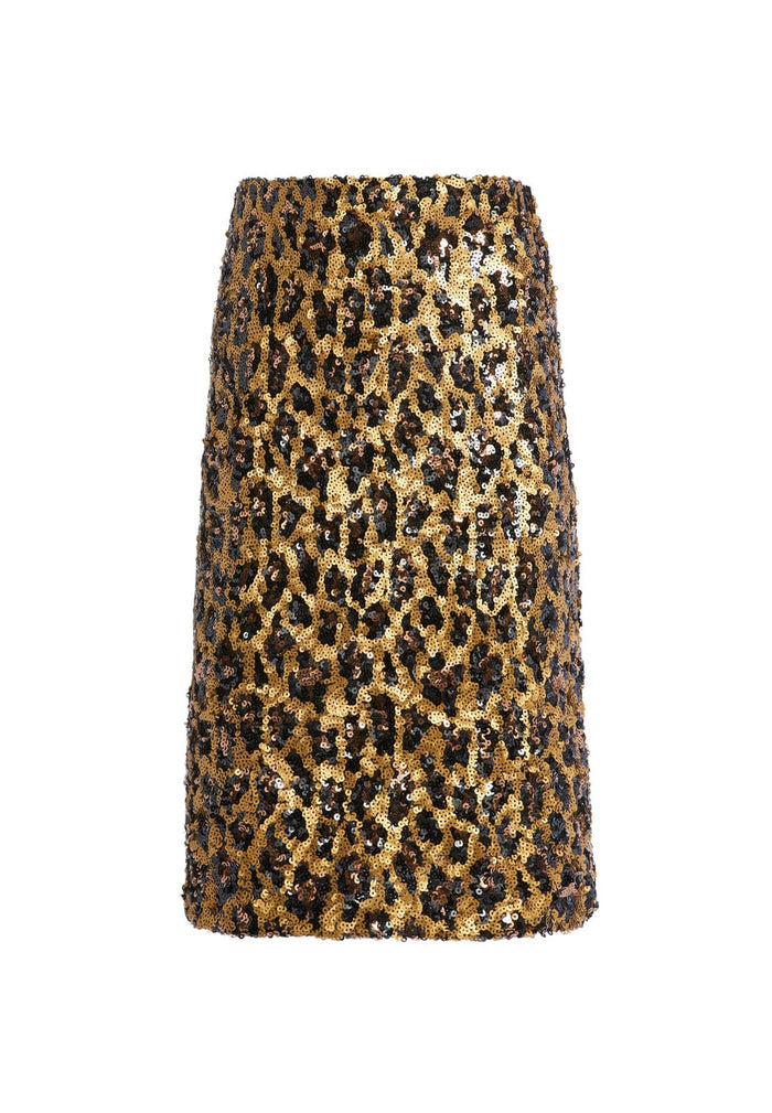 RAMOS SEQUIN LEOPARD MIDI SKIRT - LEOPARD