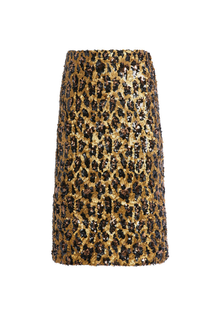 RAMOS SEQUIN LEOPARD MIDI SKIRT - LEOPARD