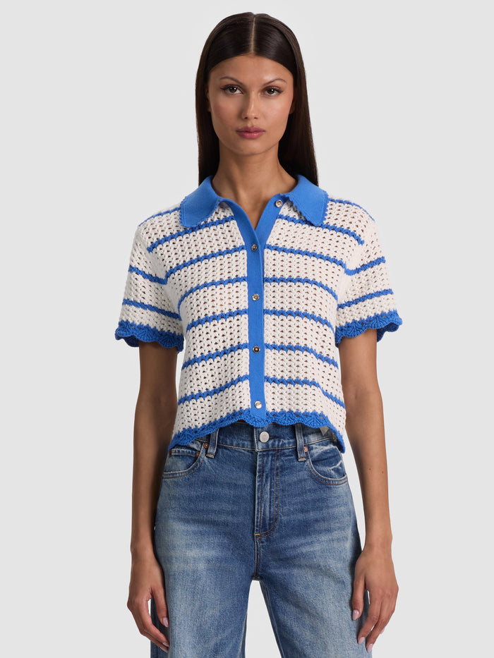 RANDALL POINTELLE POLO CARDI - BLUE IRIS/WHITE