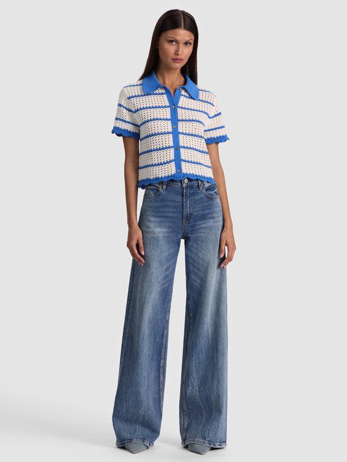 RANDALL POINTELLE POLO CARDI - BLUE IRIS/WHITE