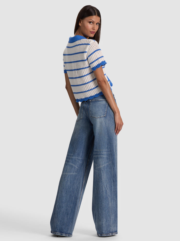 RANDALL POINTELLE POLO CARDI - BLUE IRIS/WHITE